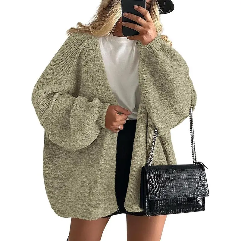 Womens Oversized Cardigan Sweaters 2025 Fall Long Lantern Sleeve Knit Open Front Lightweight Sweater Knitwear Womenswear
