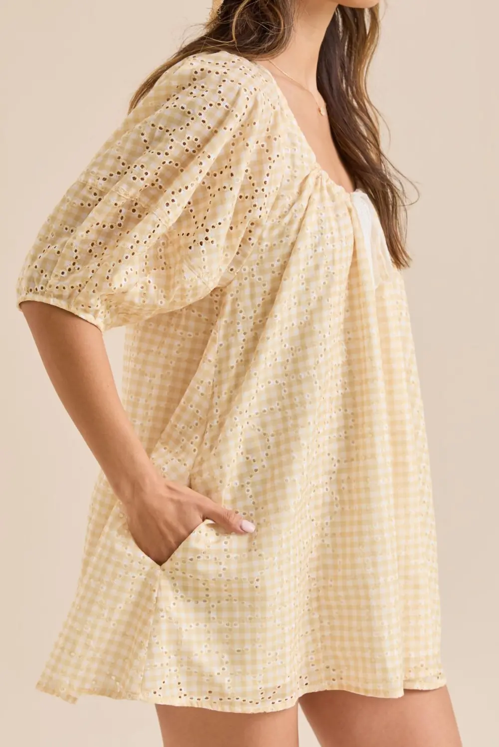 Crew Neck Gingham Romper