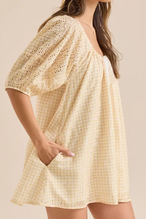 Crew Neck Gingham Romper