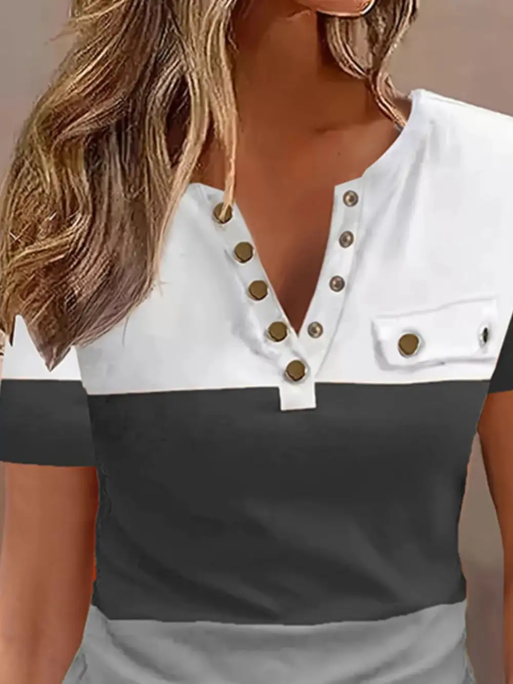 Block Short Sleeve Casual T Shirt