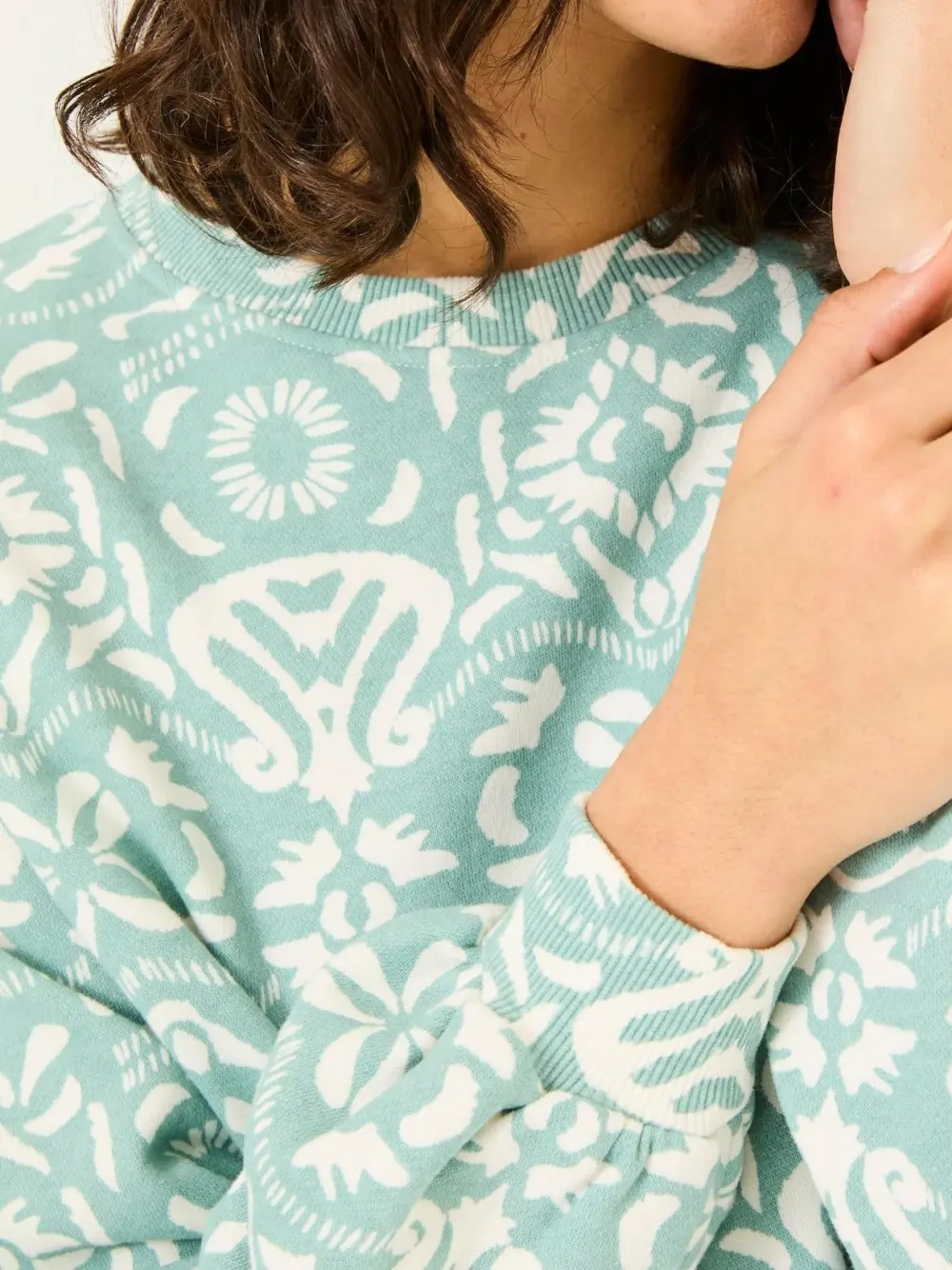 Jade Green Alex Geo Print Crew Sweatshirt