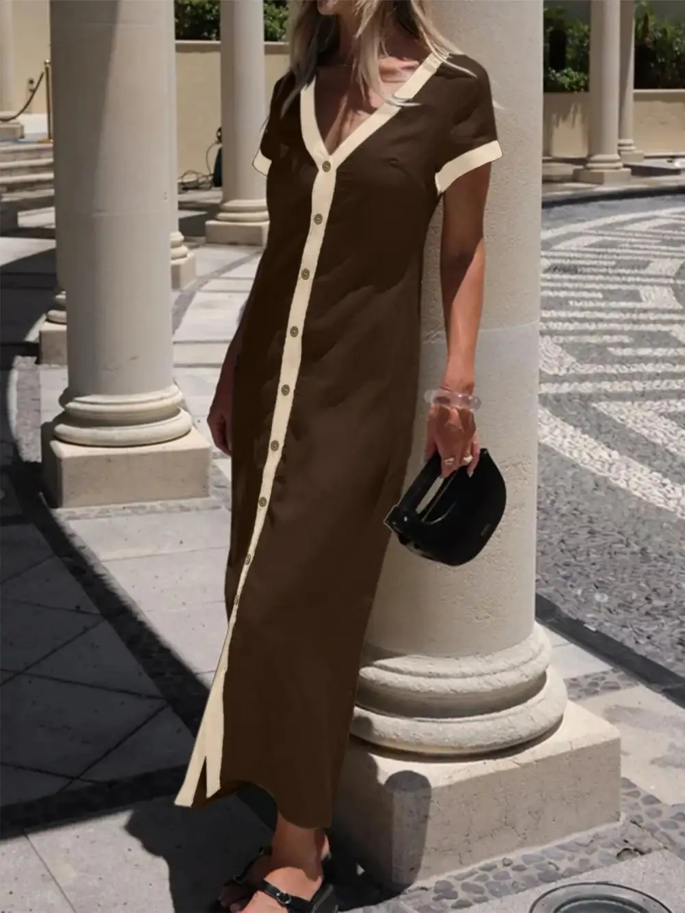 Smooth Finish Button Front Midi Dress