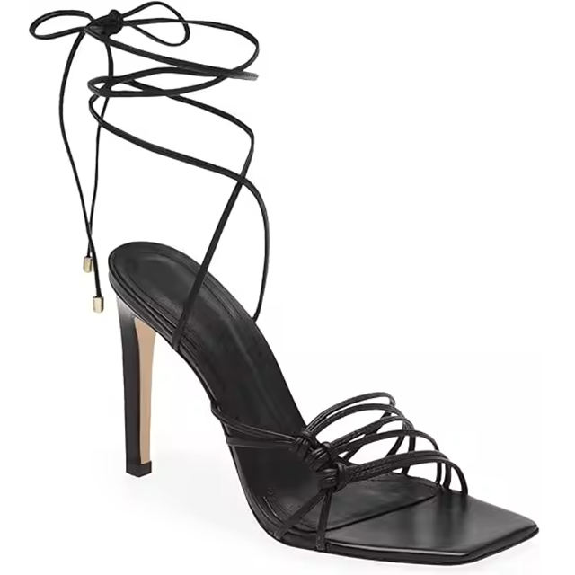 Lunara Lace-Up Square Toe Stiletto Sandals
