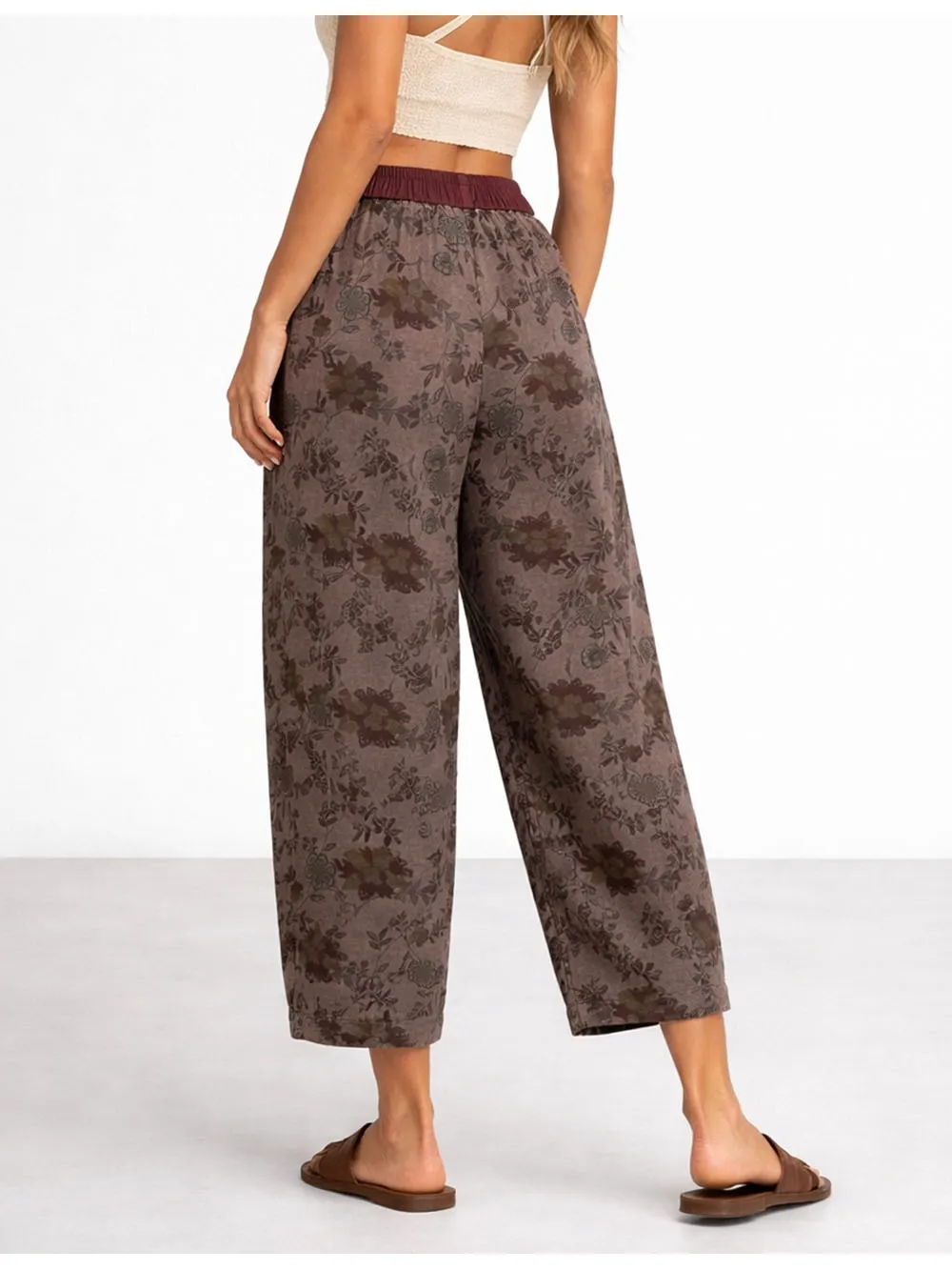 Elastic Waist Pocket Boho Barrel Pants