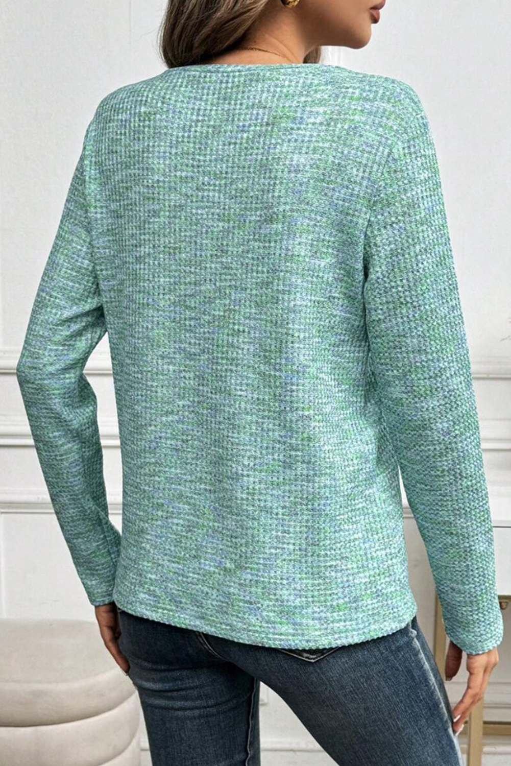 Women's Textured Knit V Neck Long Sleeve Top