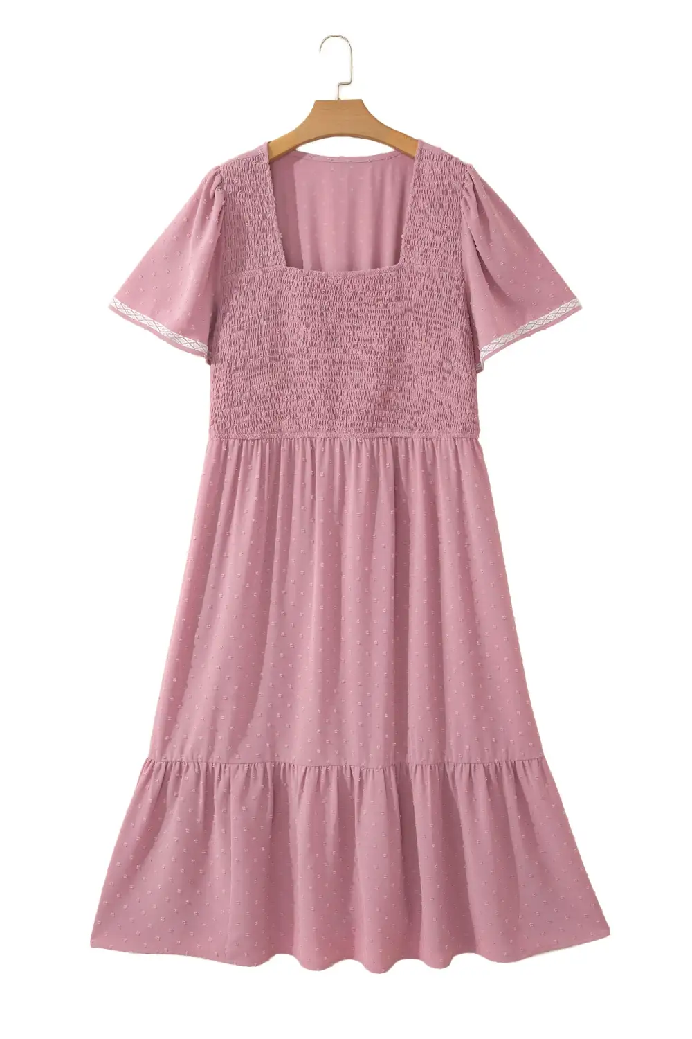 Smocked Short Sleeve High Waist Midi Dress