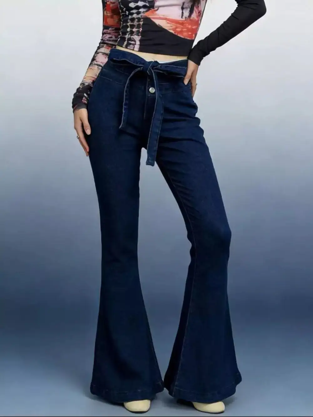Sharp High Waist Flare Leg Denim Jeans