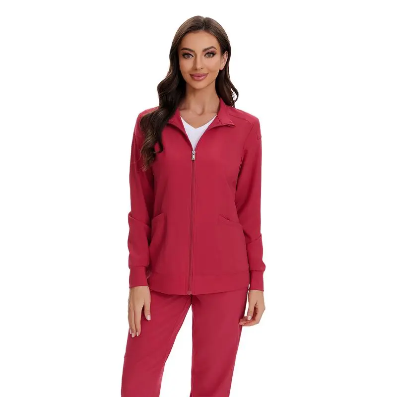 Scrub Jackets for Woman, Zip Front Nurse Jacket, 4-Way Stretch Fabric
