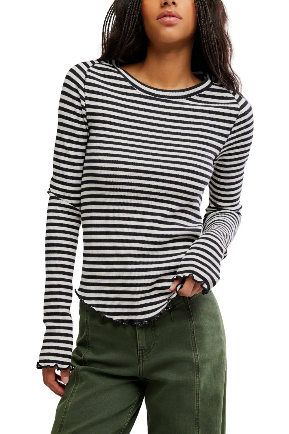 Striped Raglan Sleeve Long Sleeve Relaxed Tee