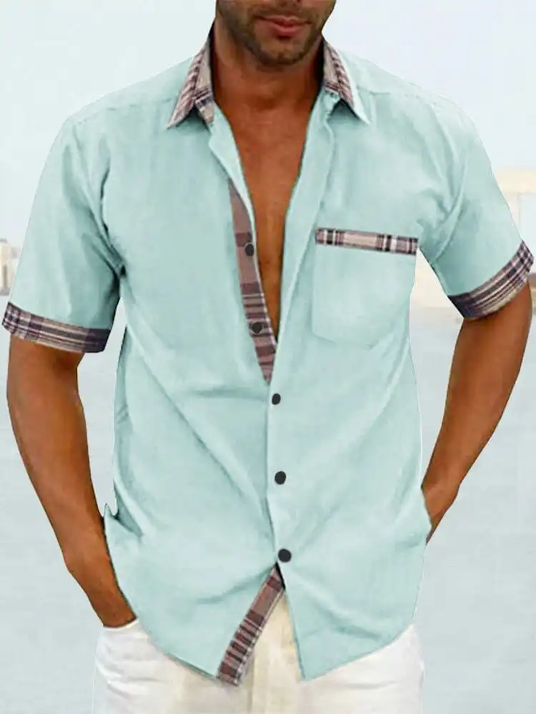 Casual Plaid Collar Linen Shirt
