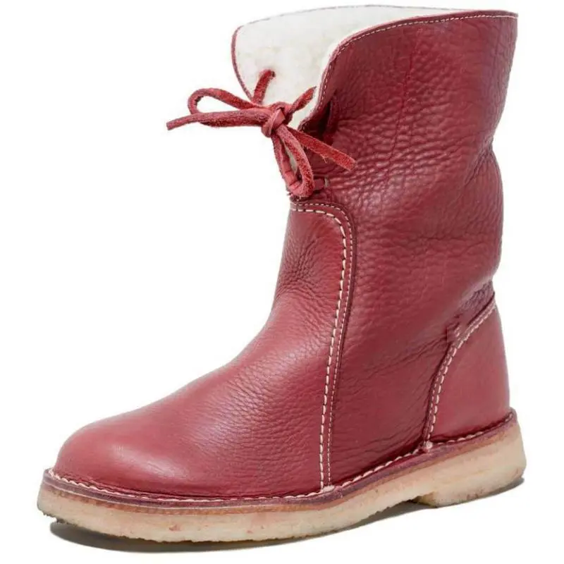 2021 new round toe snow boots plus velvet lace flat casual shoes ankle boots