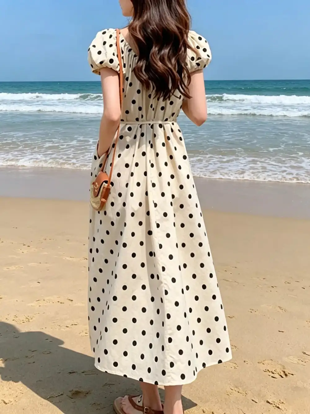 Polka Dot Puff Sleeve Midi Dress