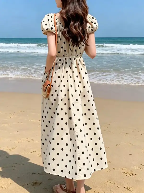 Polka Dot Puff Sleeve Midi Dress