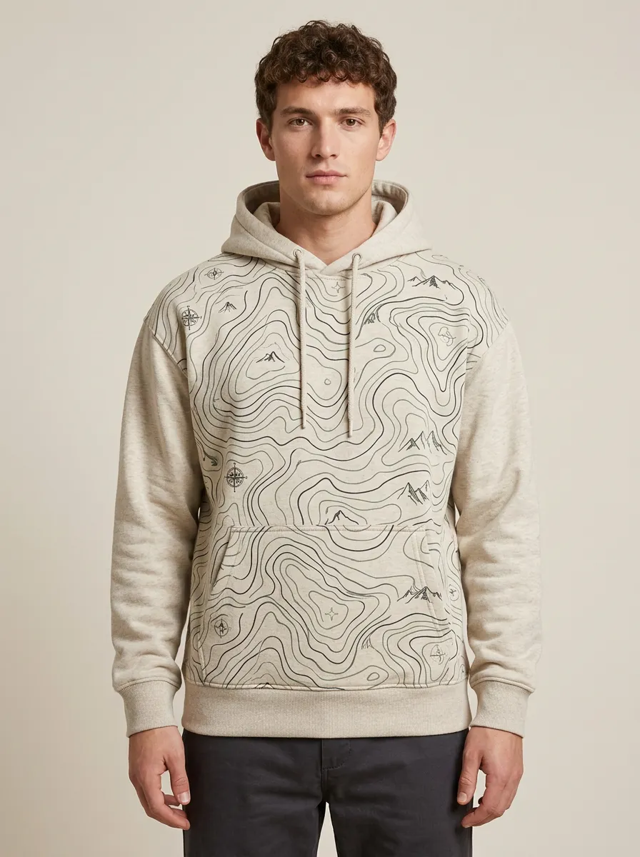 Men's Hiking Topographic Mountain Graphic Hoodie