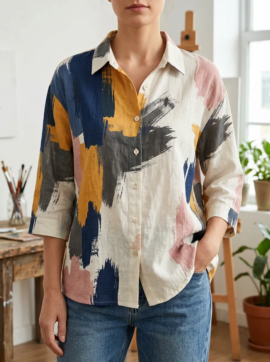 Women's Abstract Art Lover Brushstroke Artful Shirt