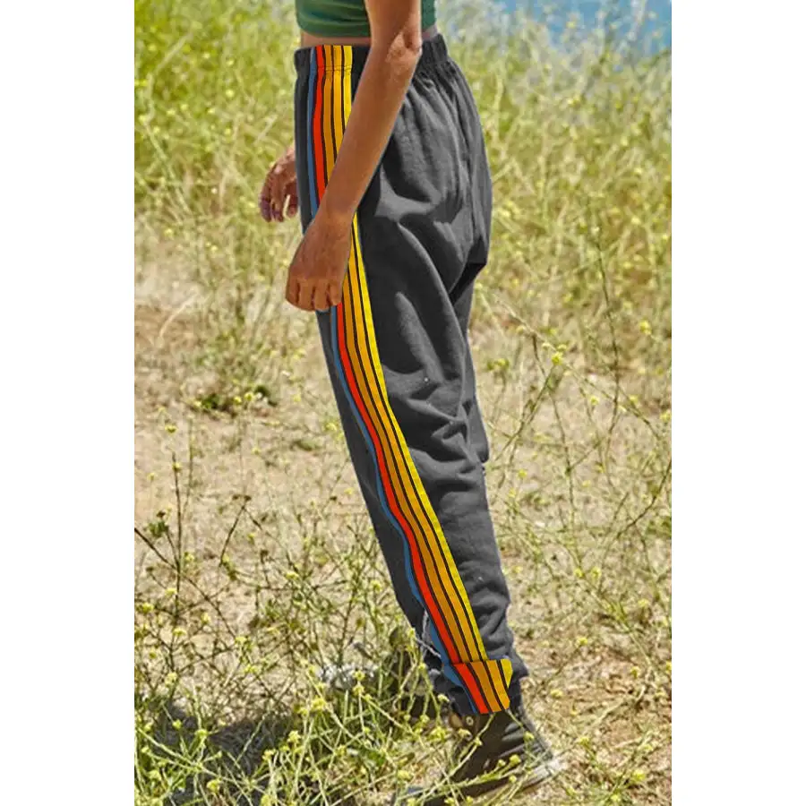 Contrast Striped Elastic Waist Active Pants