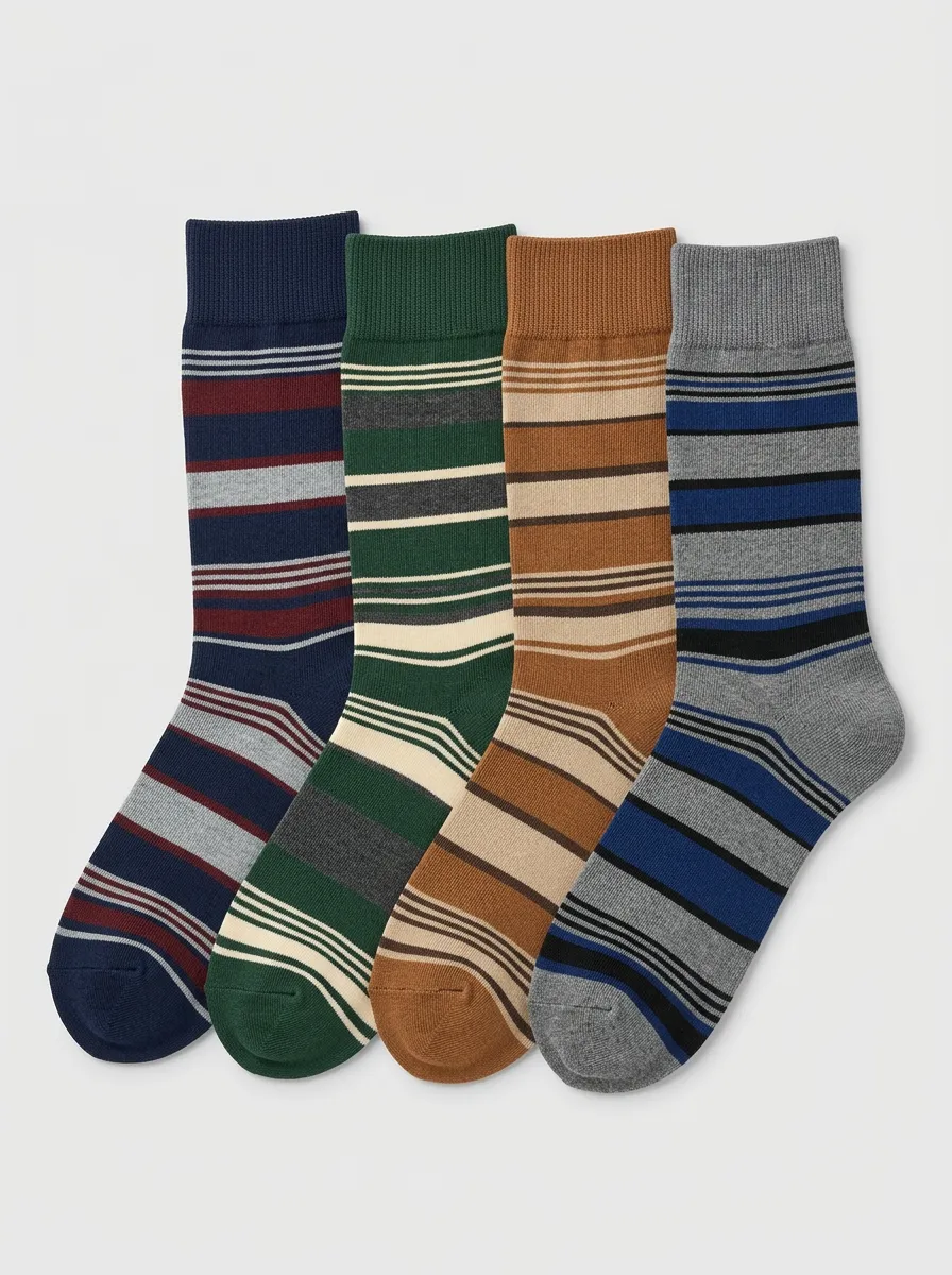 Men's Vintage Navy Striped Ribbed Crew Socks 4-Pack