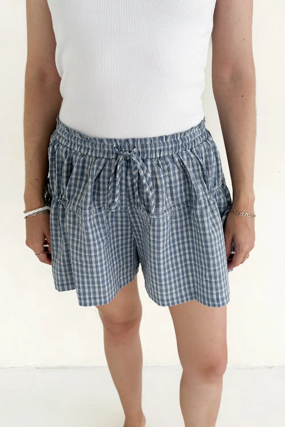 Plaid Drawstring Wide Leg Shorts
