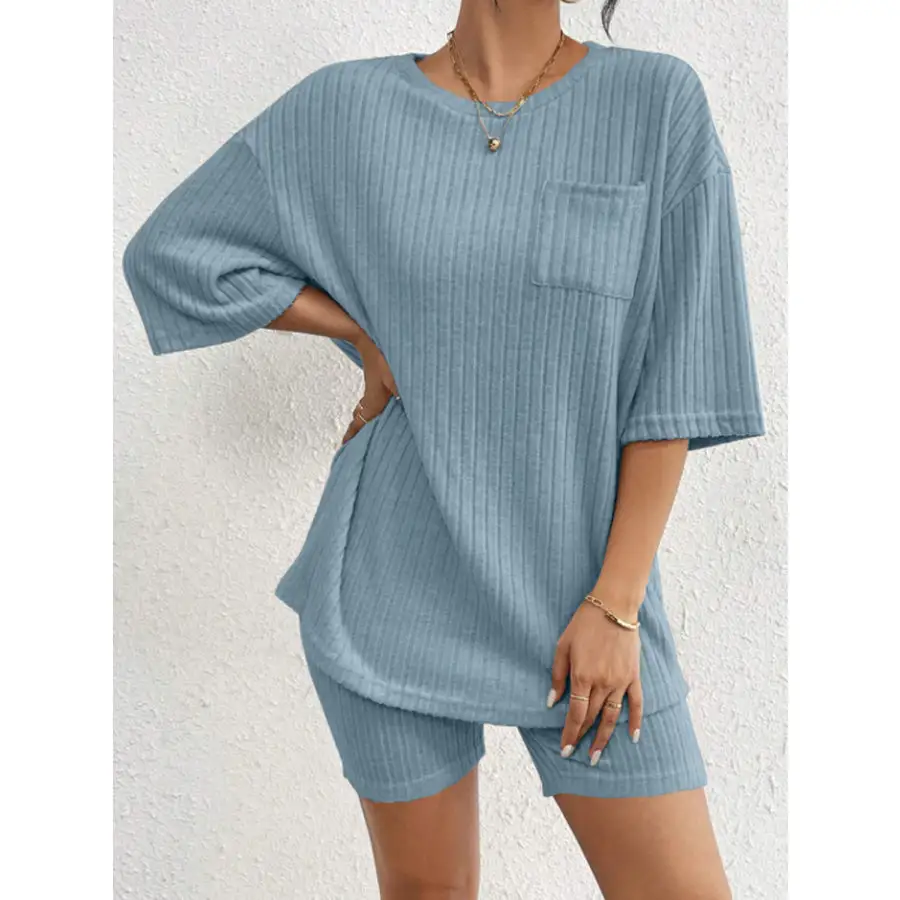 Ribbed Round Neck Top and Shorts Set