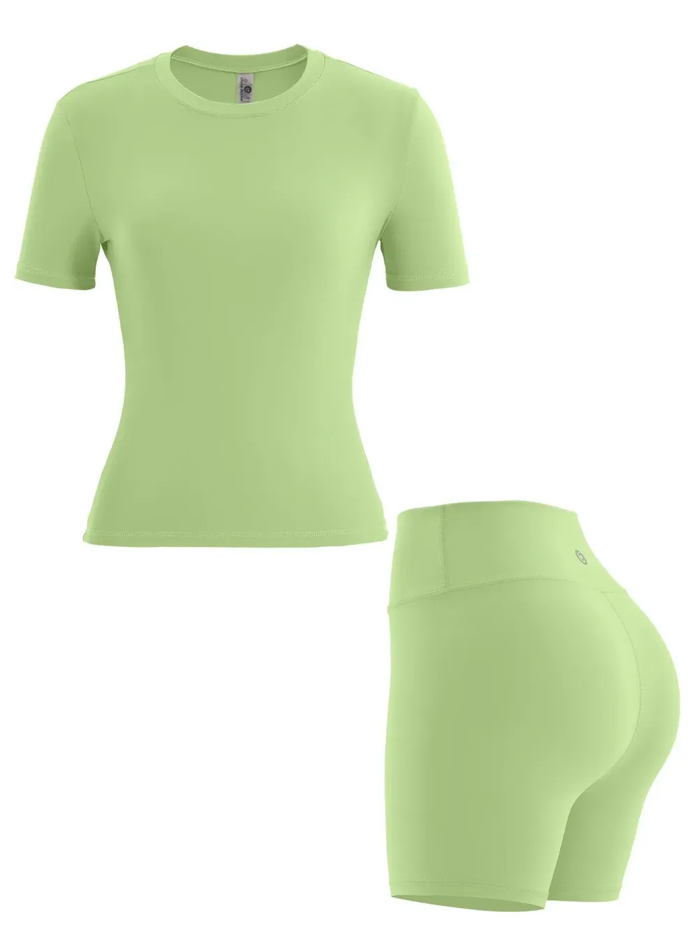 Women'S Solid Round Neck Tee & High Waist Biker Shorts Tracksuit Set, Crew Neck Short Sleeve T-Shirt & Skinny Shorts, Gym Clothes, Tracksuits For Ladies, Casual Sportswear For Indoor Outdoor Wear, Gym