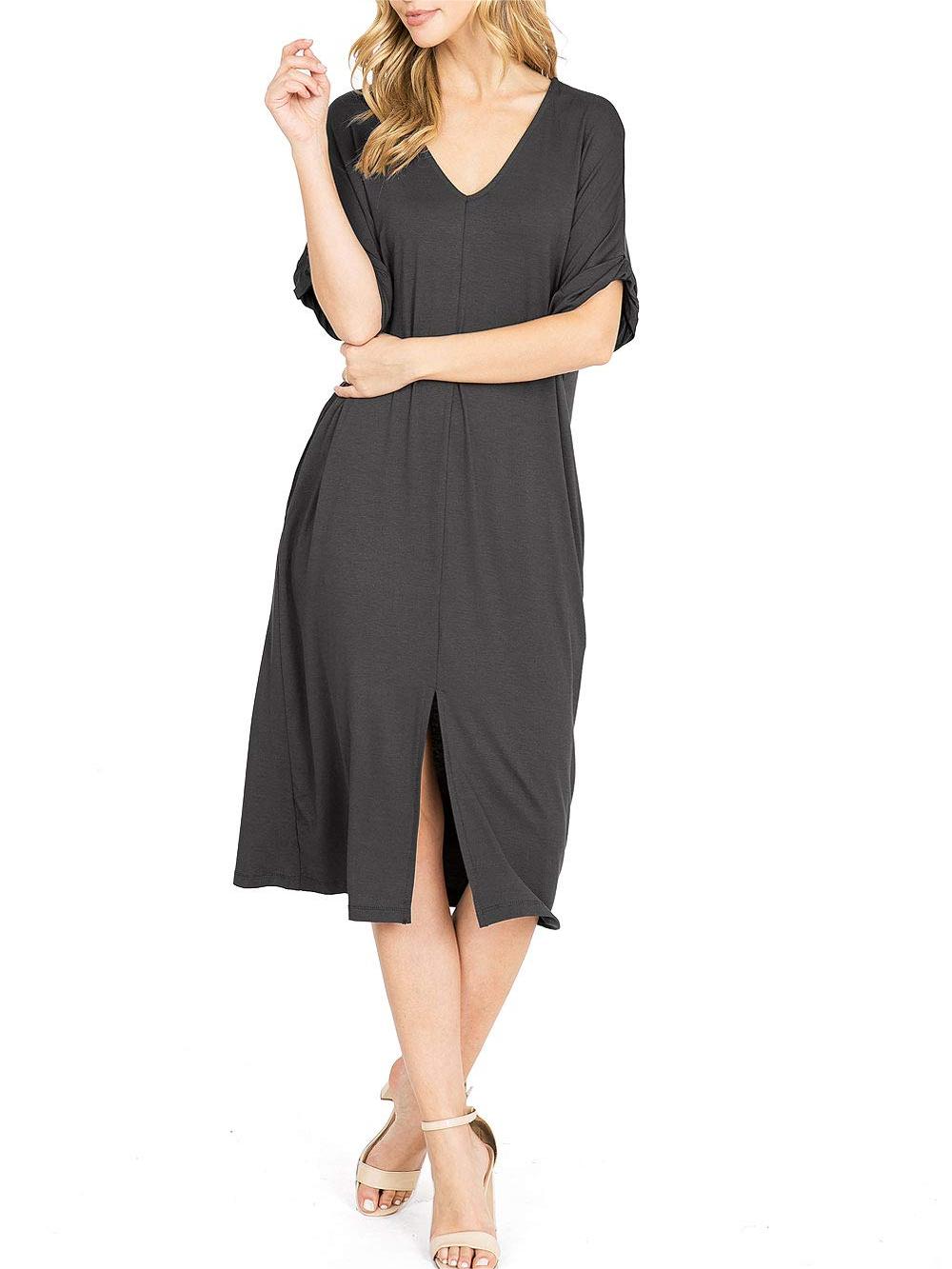 Charcoal Gray V - Neck Maxi Dress