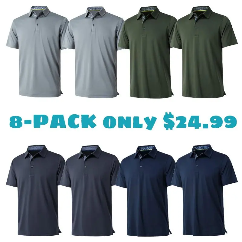 Mens Casual Dry Fit Performance Designed Collared Golf Polo Shirts for Men Plus Size Tops