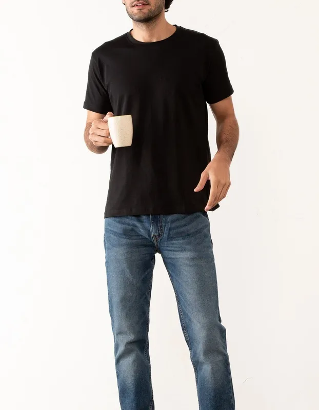 Black Cotton Crew Neck T-Shirt