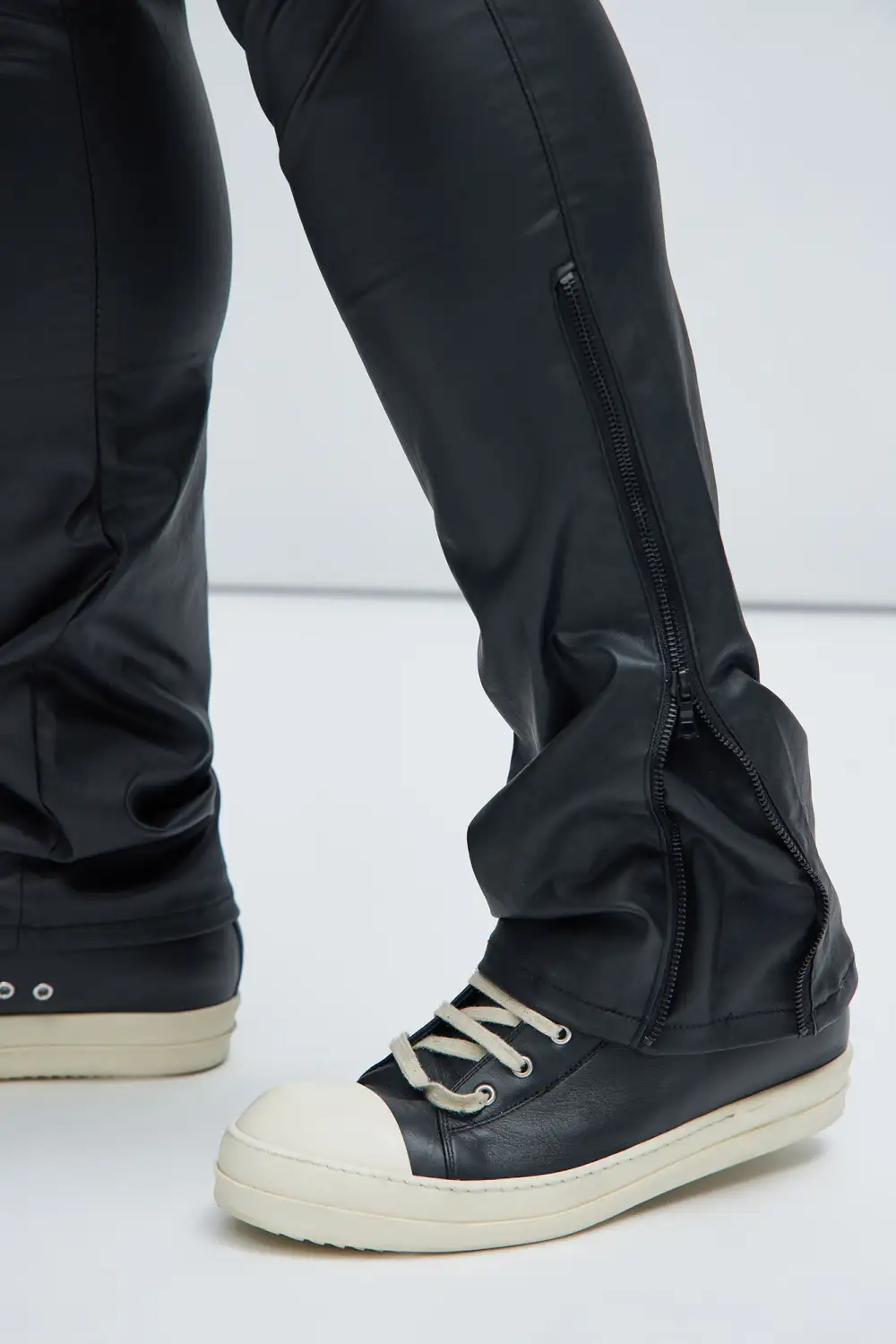Waxed Cargo Zipper Flare Pants