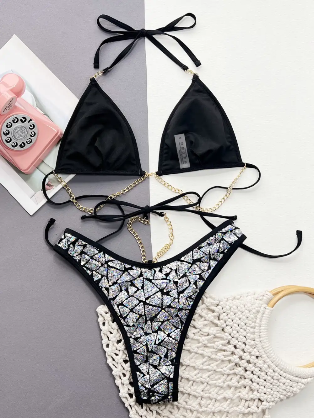 Sequin Halter Neck Coordinated Bikini Swim Set