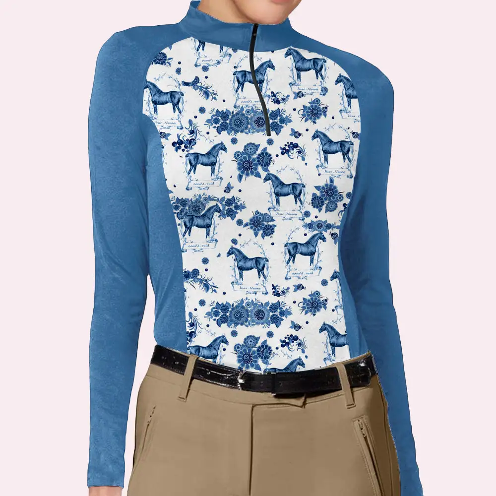 Women's Riding Textures Horse Print Style Long Sleeve Splicing Casual Shirt