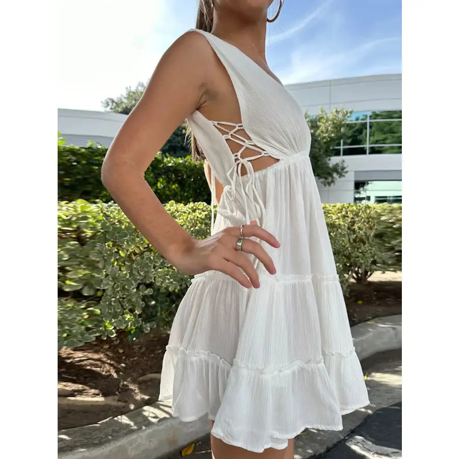 Deep V-neck Tiered Mini Dress