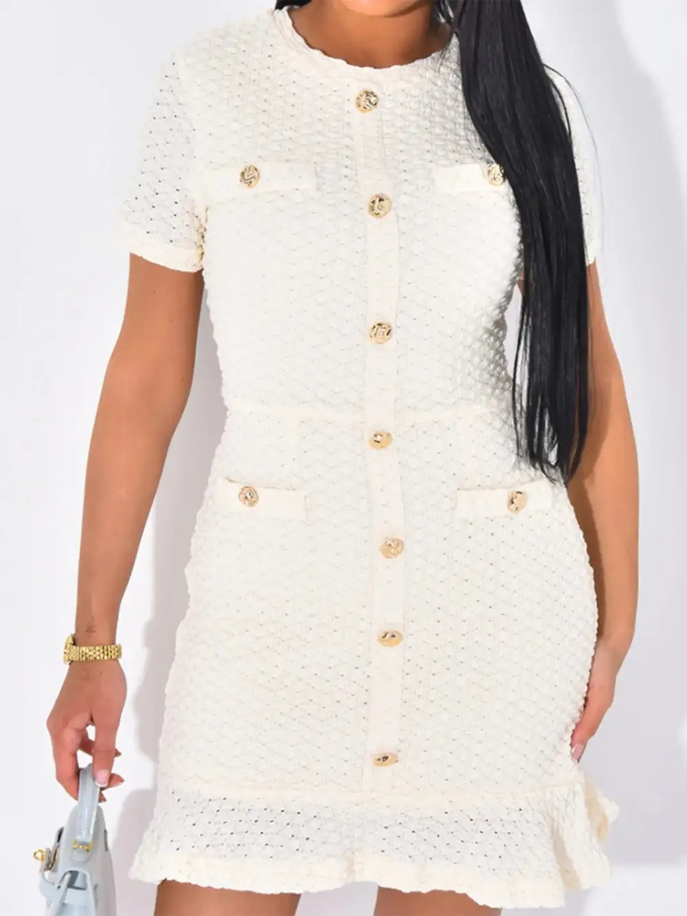 Lightweight Feel Button Front Short Sleeve Dress