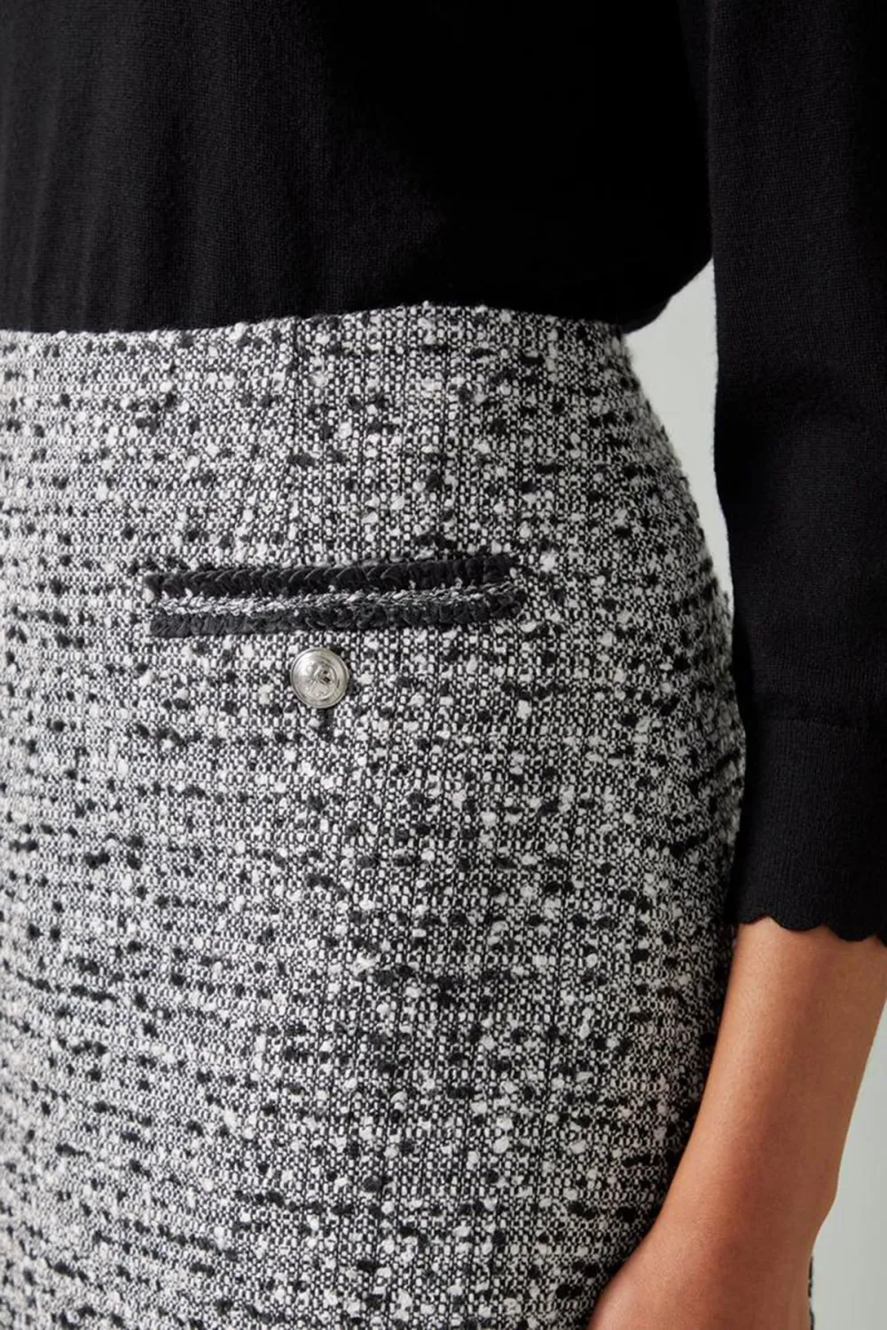 Black Cream Tweed Pocket Detail Mini Skirt