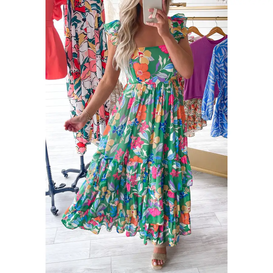 Floral Print Sleeveless Ruffle Tiered Maxi Dress