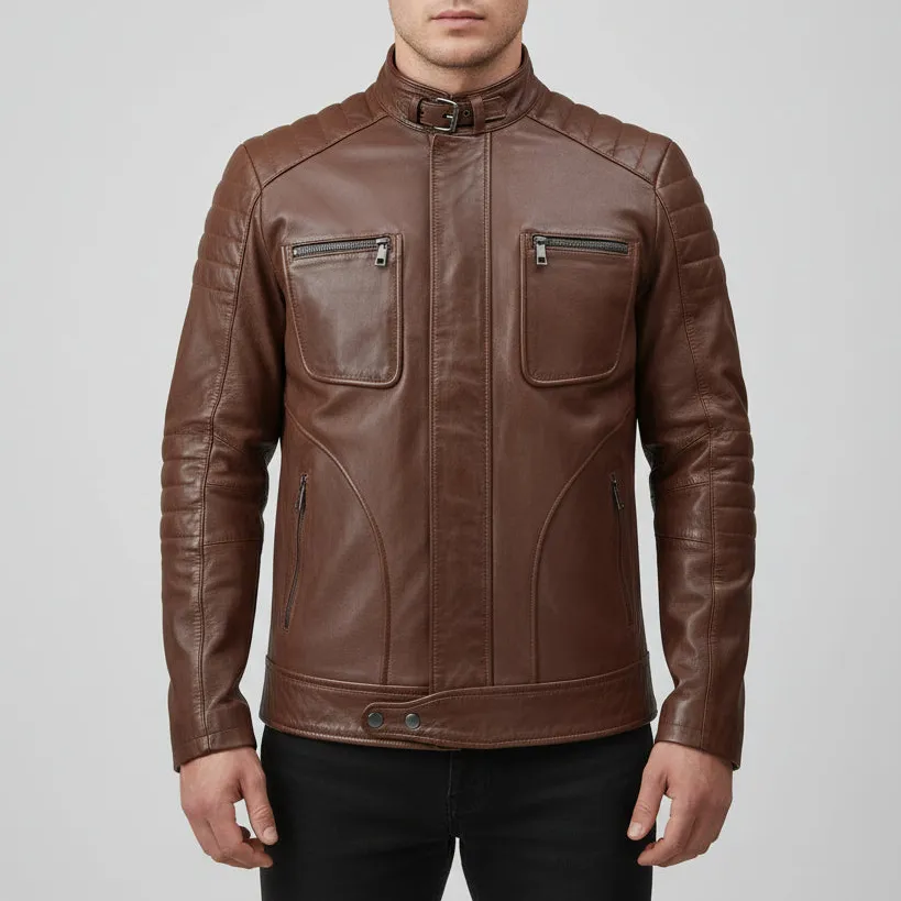 Refined Leather Biker Bomber Multi Pocket Jacket