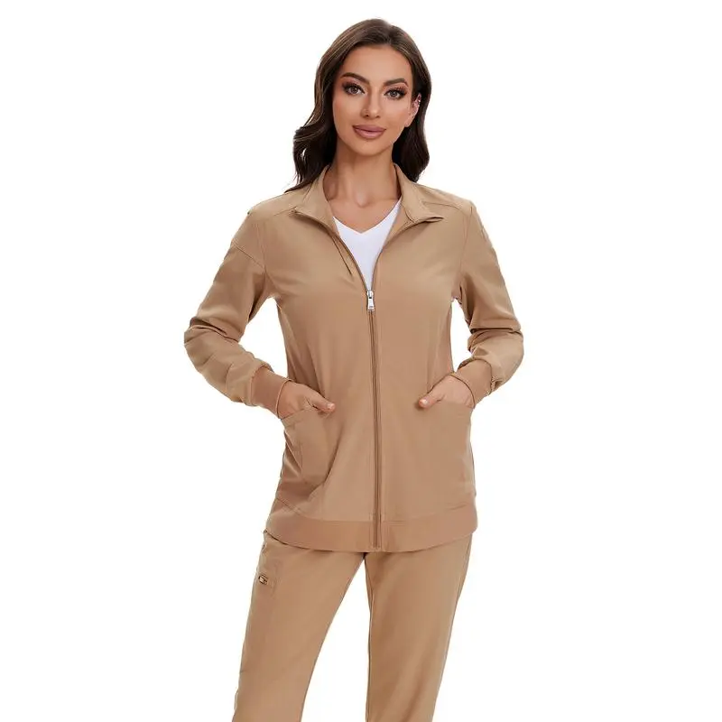 Scrub Jackets for Woman, Zip Front Nurse Jacket, 4-Way Stretch Fabric