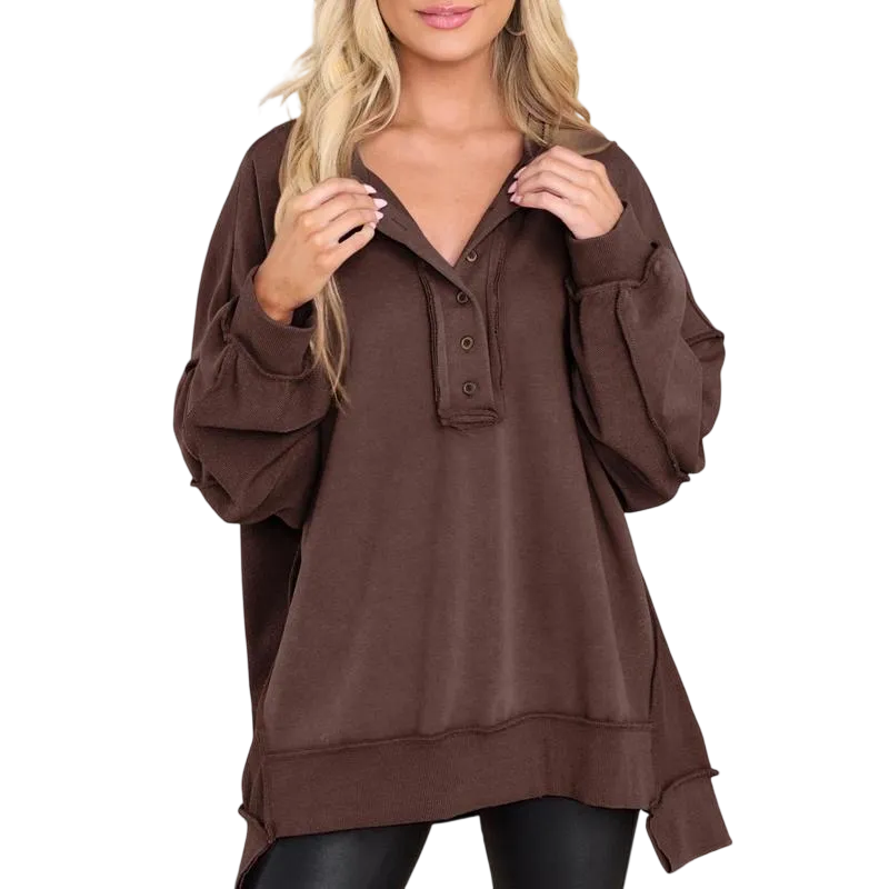 Women's Oversized Button Henley Sweatshirts