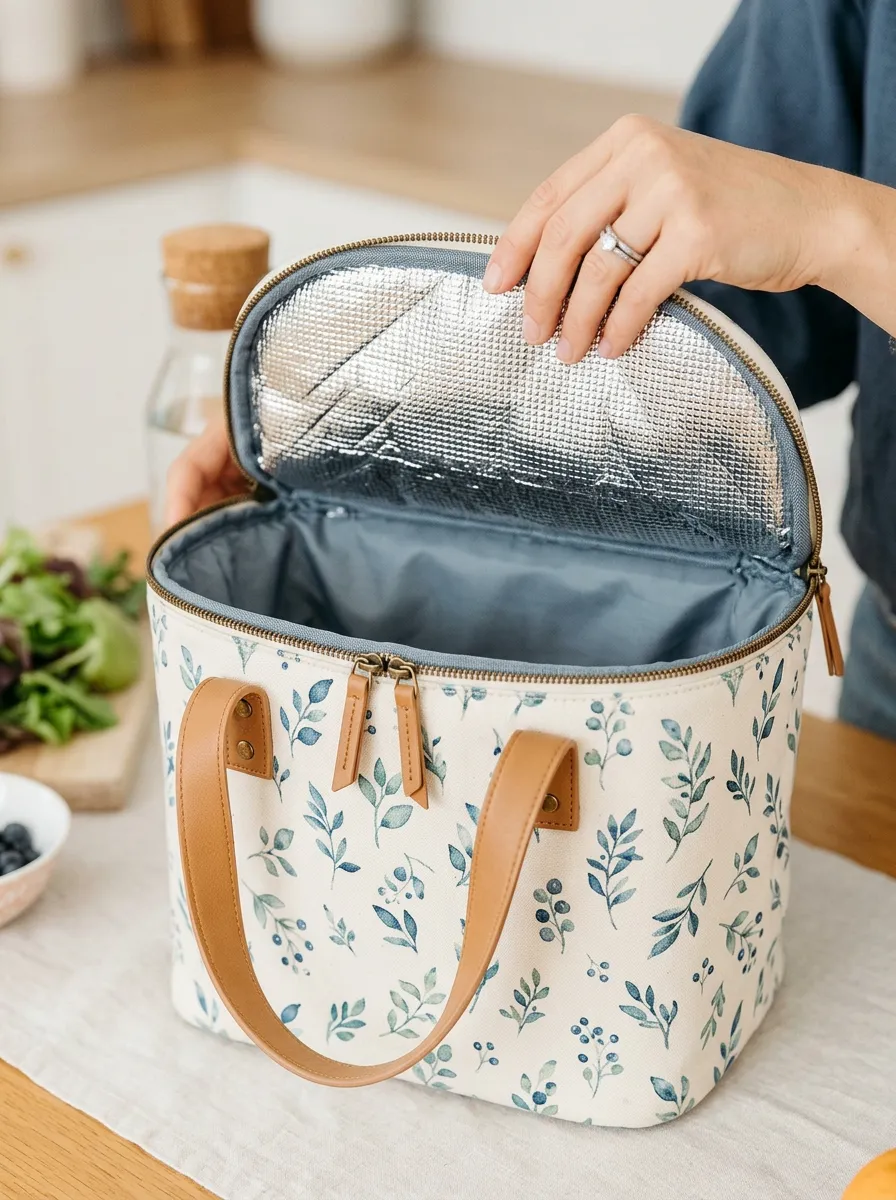 Botanical Leaf Pattern Insulated Printed Lunch Bag