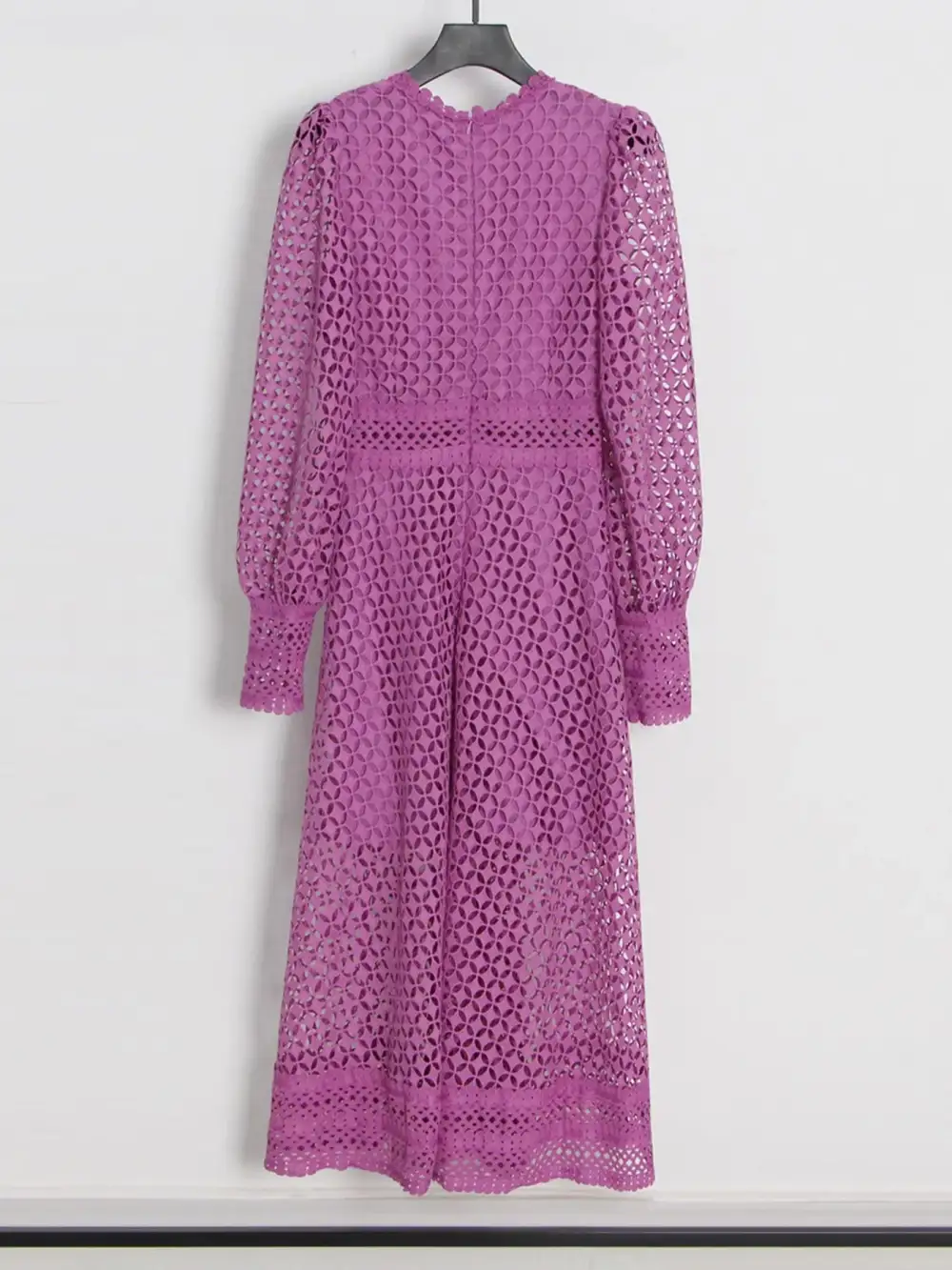 Balanced Detail Lace Long Sleeve Midi Dress
