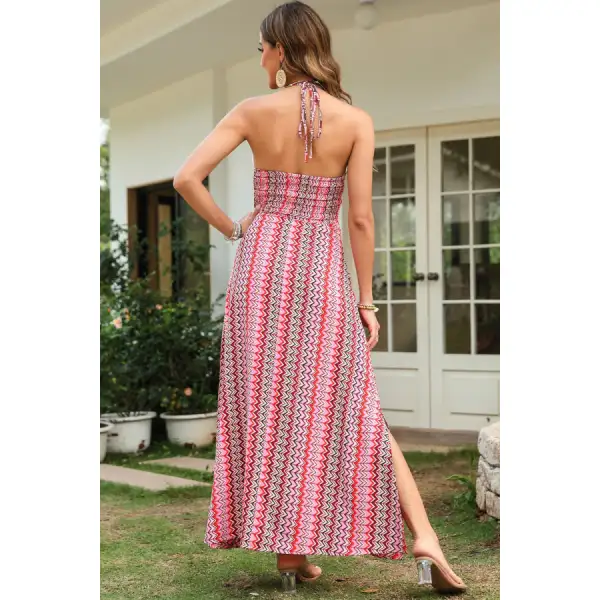 Slit Printed Halter Neck Dress