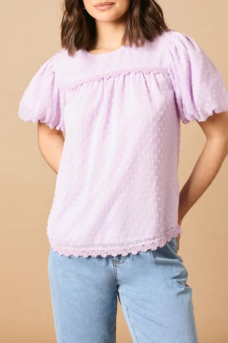 Casual Style Crew Neck Puff Sleeve Blouse