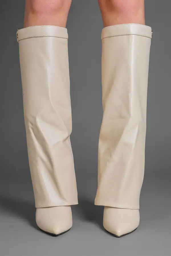 Refined Stiletto Slouch Fold-Over Pointed Toe Knee High Boots