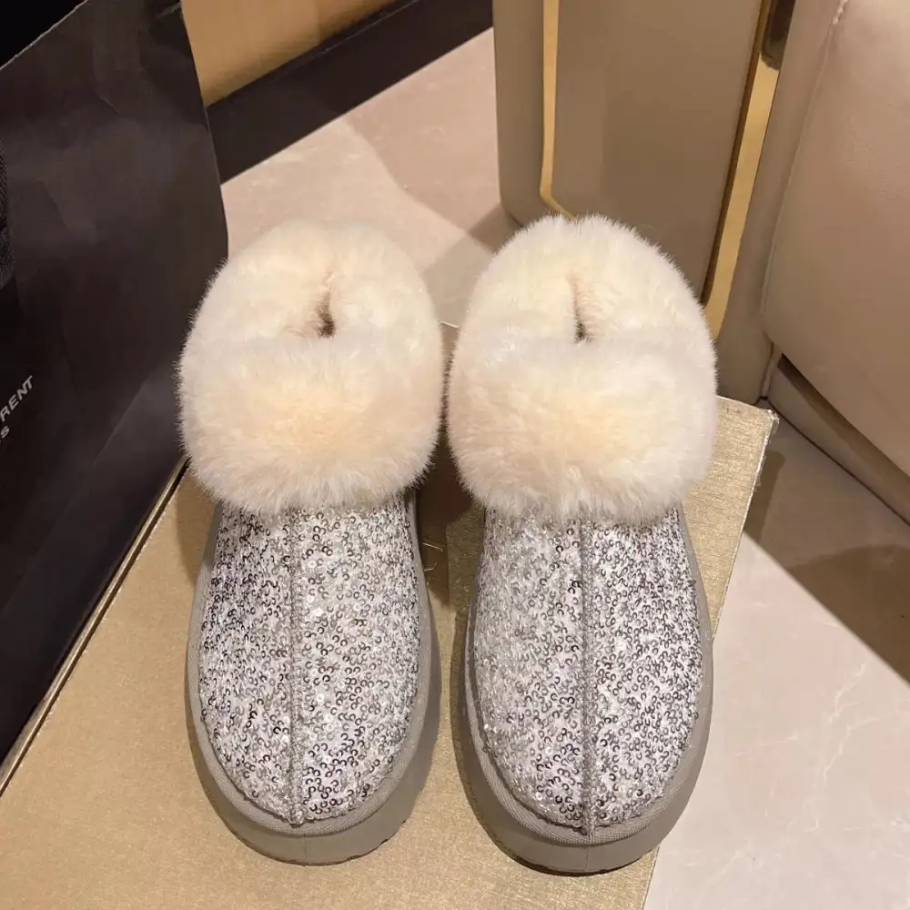 Refined Sequin Round Toe Platform Boots