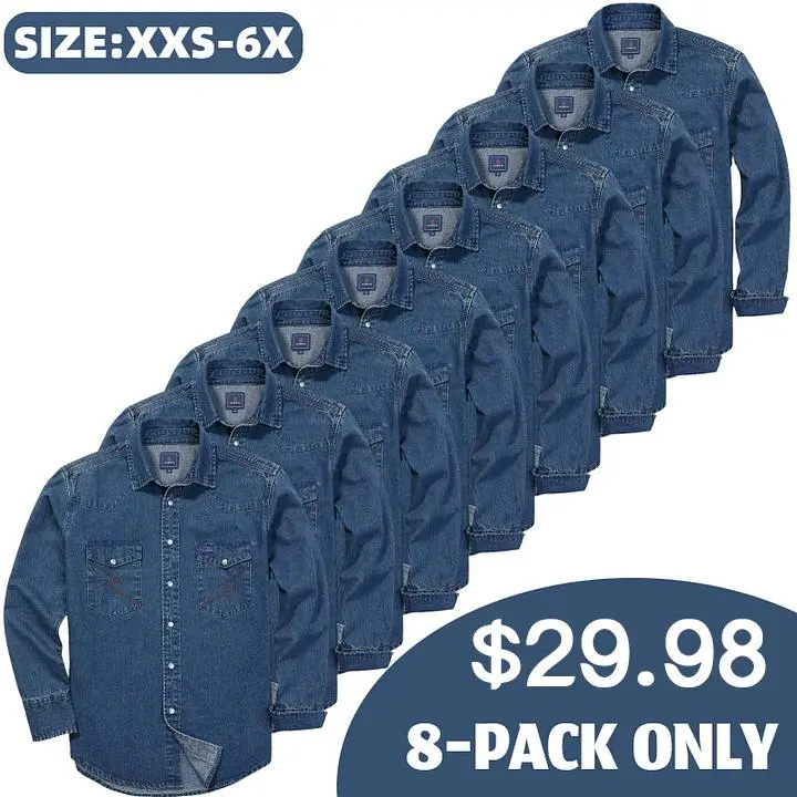 🔥SEPTEMBER  HOT-SALE 🔥Men's Long Sleeve Stone-Washed and Pre-Washed Denim Work Shirt