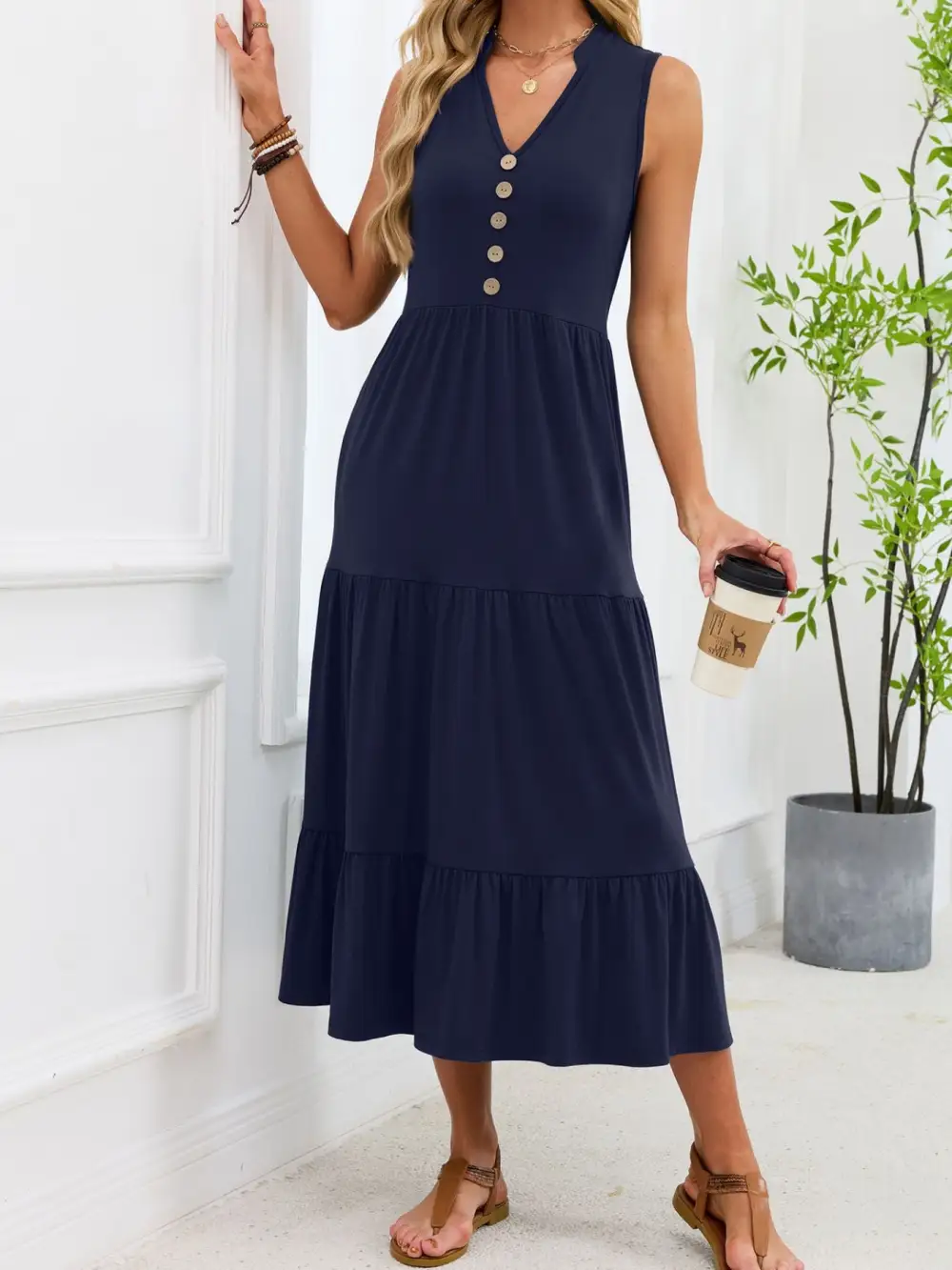 Tiered Sleeveless Midi Dress