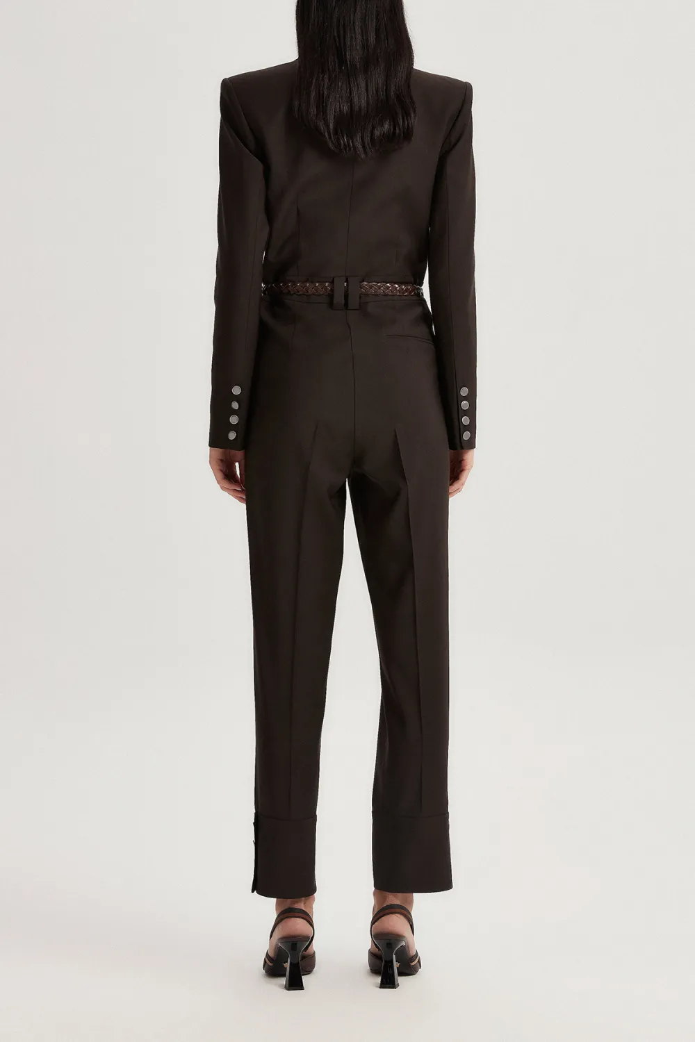 V-Neck Jumpsuit-Dark Brown