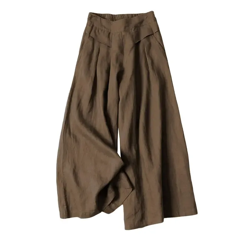 Women's Cotton and Linen Seven-Point Wide-Leg Pants