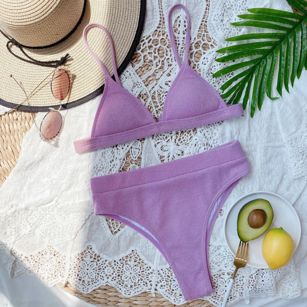 Spaghetti Strap Ribbed Bikini Set Accessory
