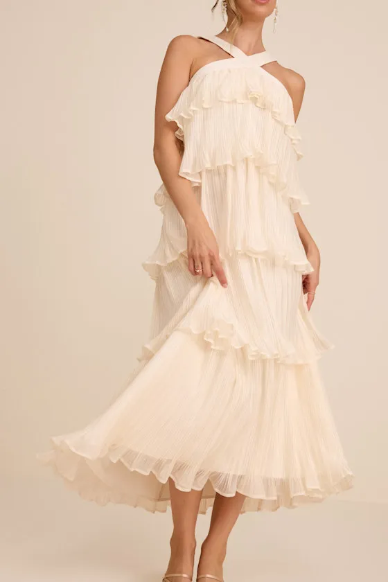 Lauretta Navy Plisse Tiered Midi Dress