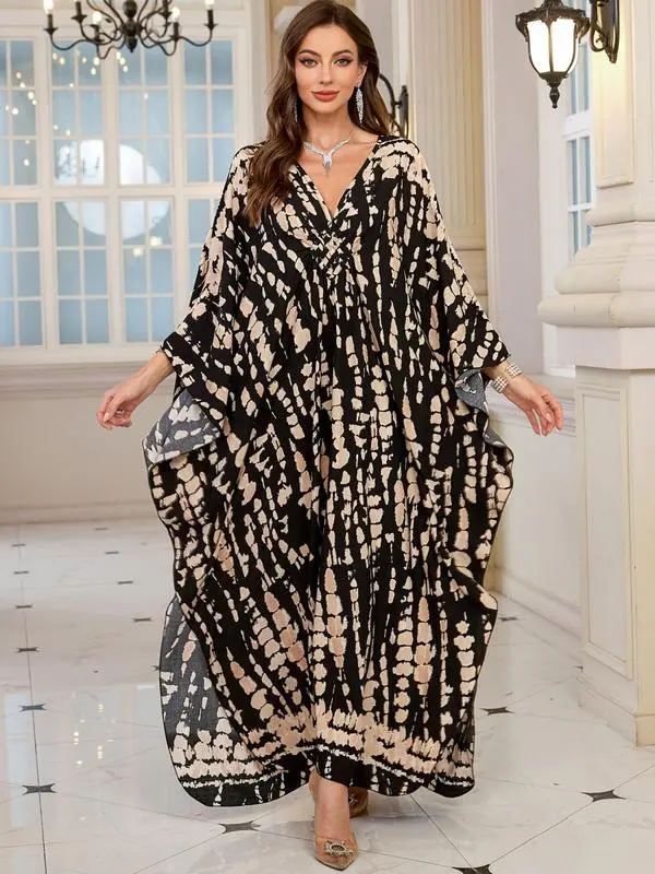 Women’s Boho Maxi Kaftan Dress – Long Sleeve Beach & Vacation Outfit